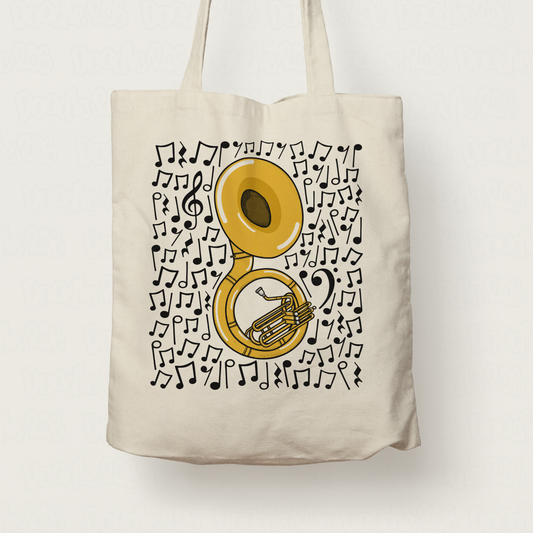 Sousaphone Musical Notes Tote Bag - Gift For Sousaphonist - Brass Musician Gift