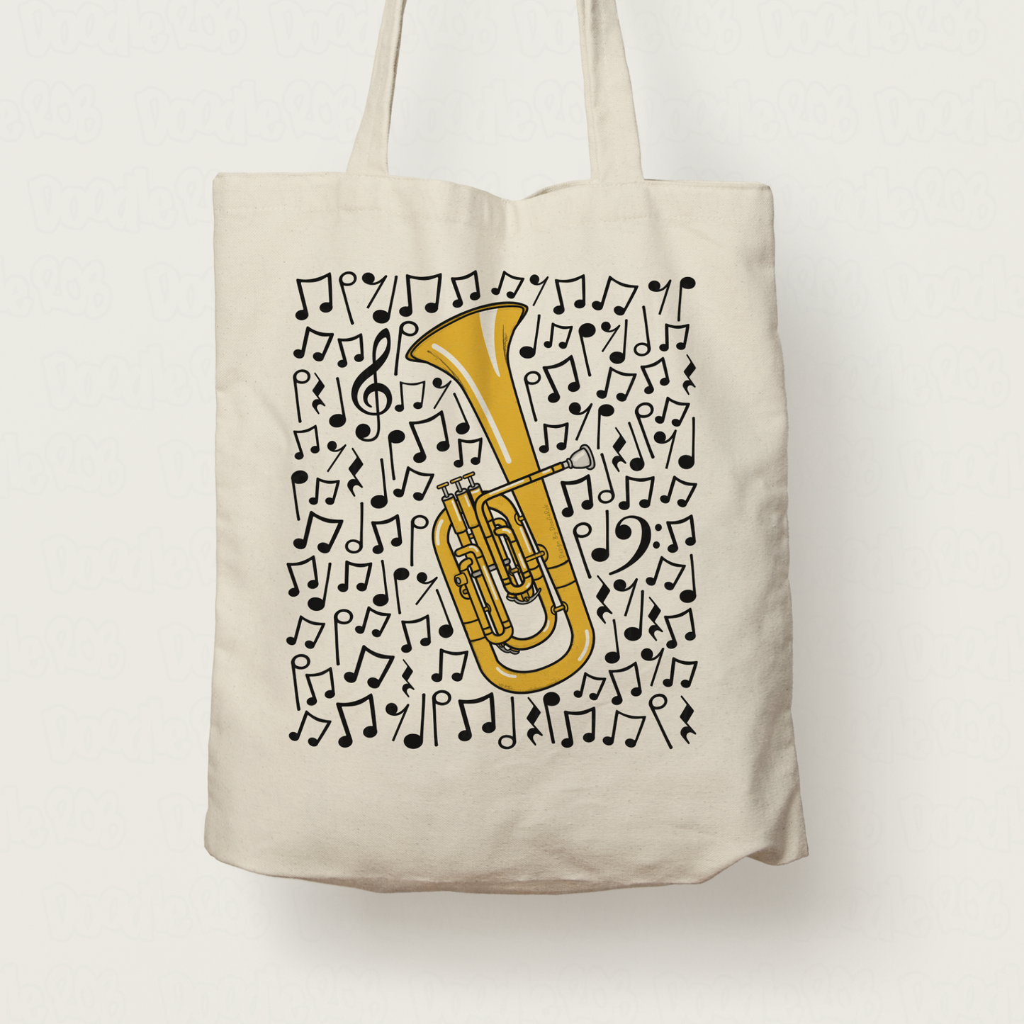 Tenor Horn Musical Notes Tote Bag - Gift For Horn Player - Brass Musician Gift