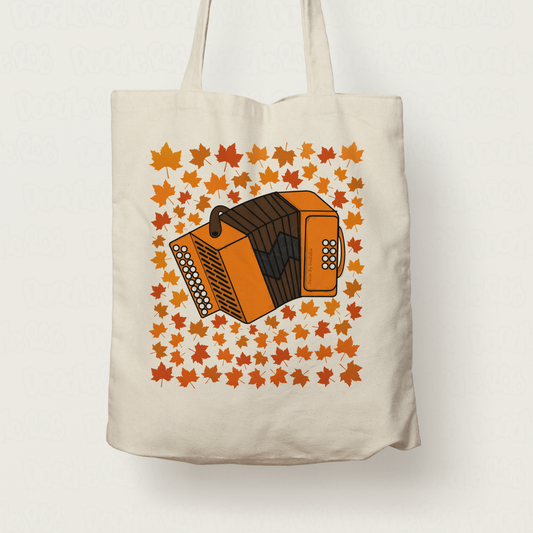 Autumn Accordion Tote Bag (Leaves) - Accordionist Gift - Folk Musician Gift For Fall or Thanksgiving