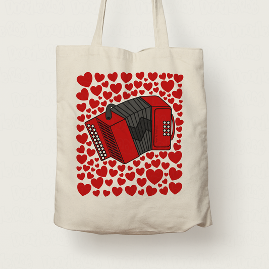 Accordion With Hearts Tote Bag - Accordionist Gift - Folk Musician Valentines Anniversary Gift