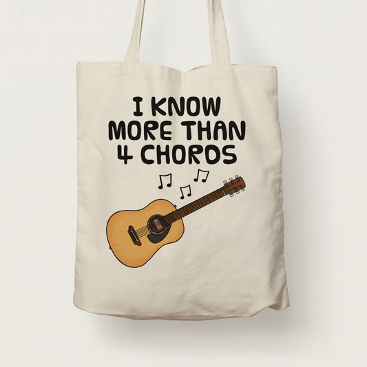Funny Guitarist Tote Bag - I Know More Than 4 Chords - Guitar Teacher Gift
