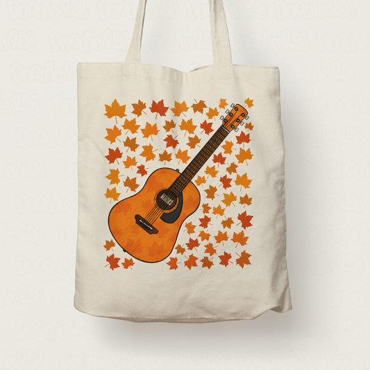 Autumn Acoustic Guitar Tote Bag (Leaves) - Guitarist Gift - Gift For Fall or Thanksgiving