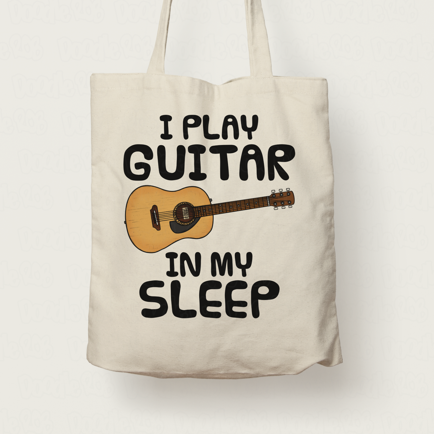 Funny Acoustic Guitar Tote Bag - I Play Guitar In My Sleep - Guitarist Musician Gift