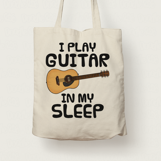 Funny Acoustic Guitar Tote Bag - I Play Guitar In My Sleep - Guitarist Musician Gift
