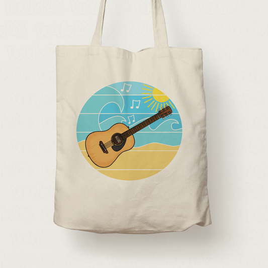 Acoustic Guitar Summer Tote Bag - Guitarist Gift - Summer Musician Tote Bag