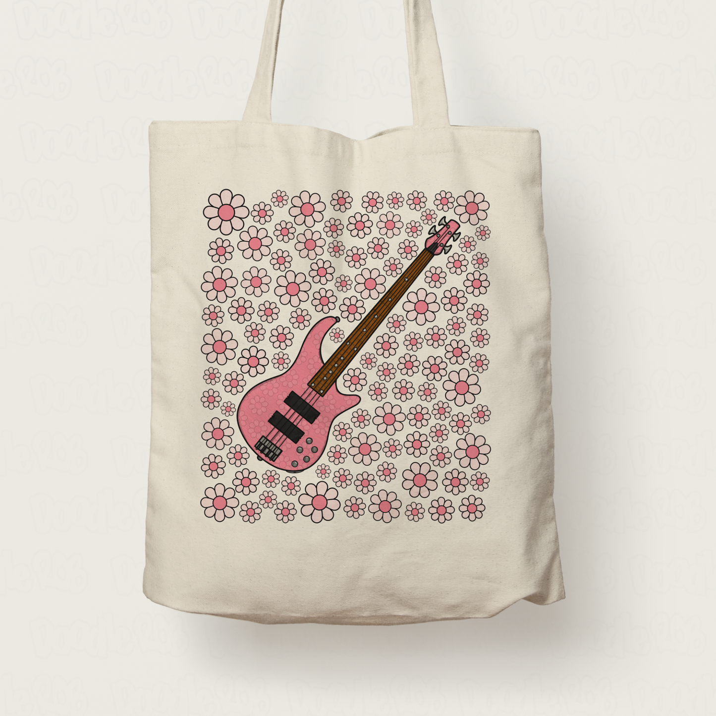 Bass Guitar Floral Tote Bag (Pink Flowers) - Female Bassist - Musician Gift For Girl