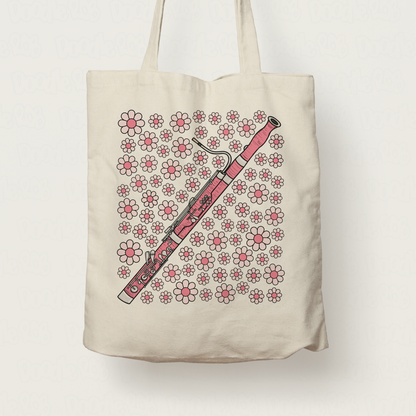 Bassoon Floral Tote Bag (Pink Flowers) - Female Bassoonist - Woodwind Musician Gift For Girl