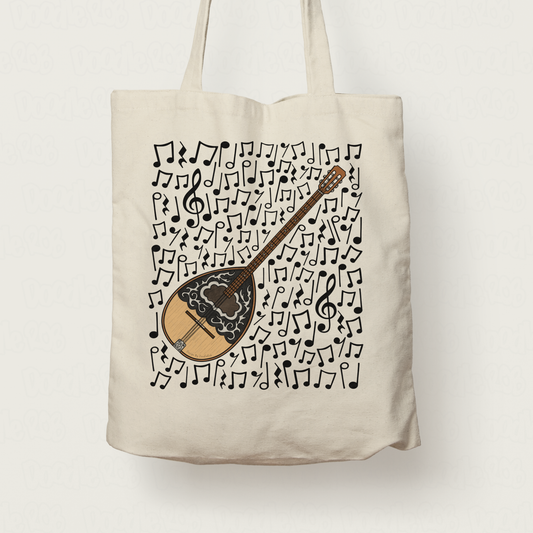 Bouzouki Musical Notes Tote Bag - Greek Musician Gift