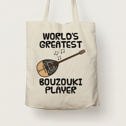 Funny Bouzouki Tote Bag - World's Greatest Bouzouki Player - Greek Musician Gift