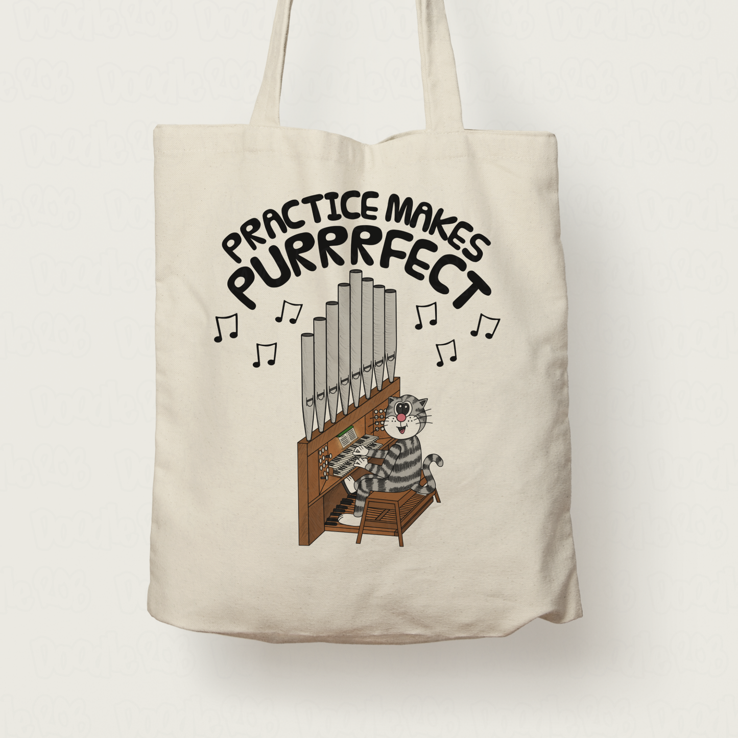 Cat Church Organ Tote Bag - Practice Makes Purrrfect - Funny Gift For Organist