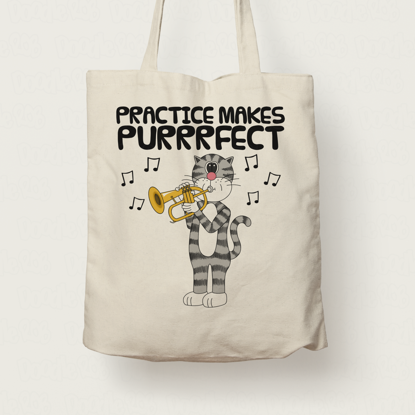 Cat Flugelhorn Tote Bag - Practice Makes Purrrfect - Gift For Hornist - Brass Musician Gift