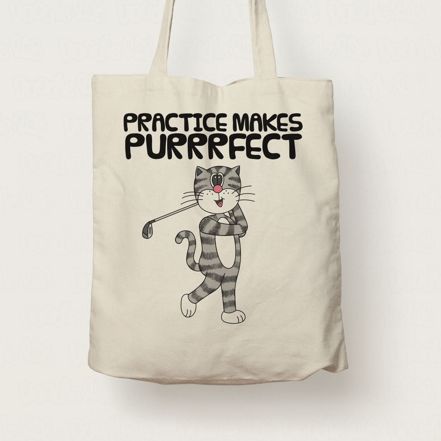 Cat Playing Golf Tote Bag - Practice Makes Purrrfect - Funny Golfer Gift