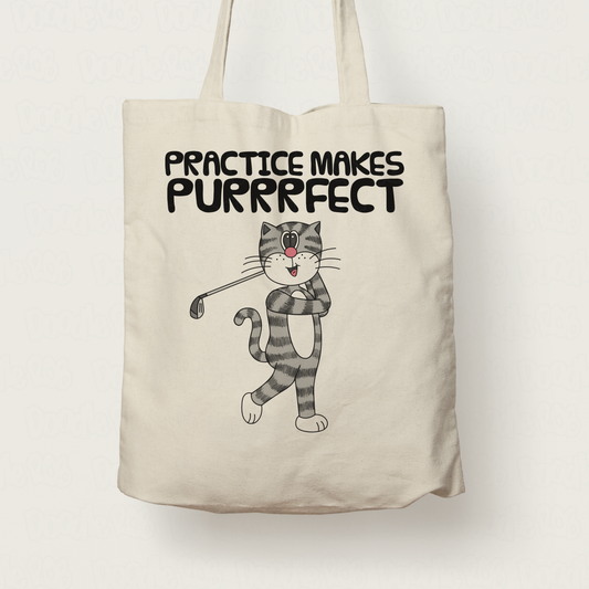 Cat Playing Golf Tote Bag (Driver) - Practice Makes Purrrfect - Funny Golfer Gift