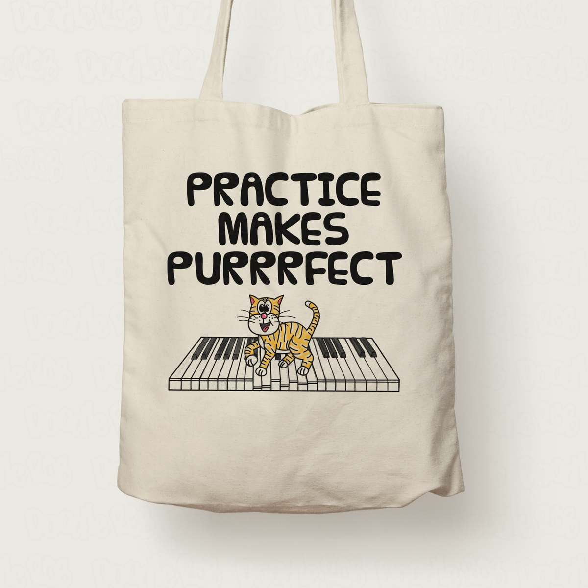 Cat Piano Tote Bag - Practice Makes Purrrfect - Pianist Tote Bag - Music Teacher Gift