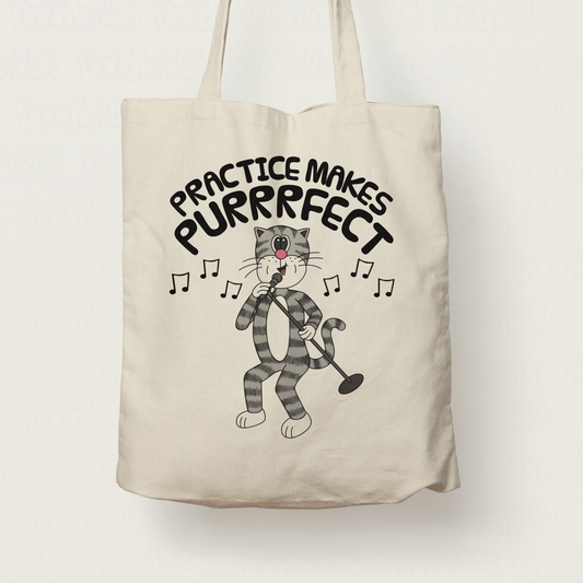 Cat Singer Tote Bag - Practice Makes Purrrfect - Funny Gift For Vocalist - Singing Teacher Gift