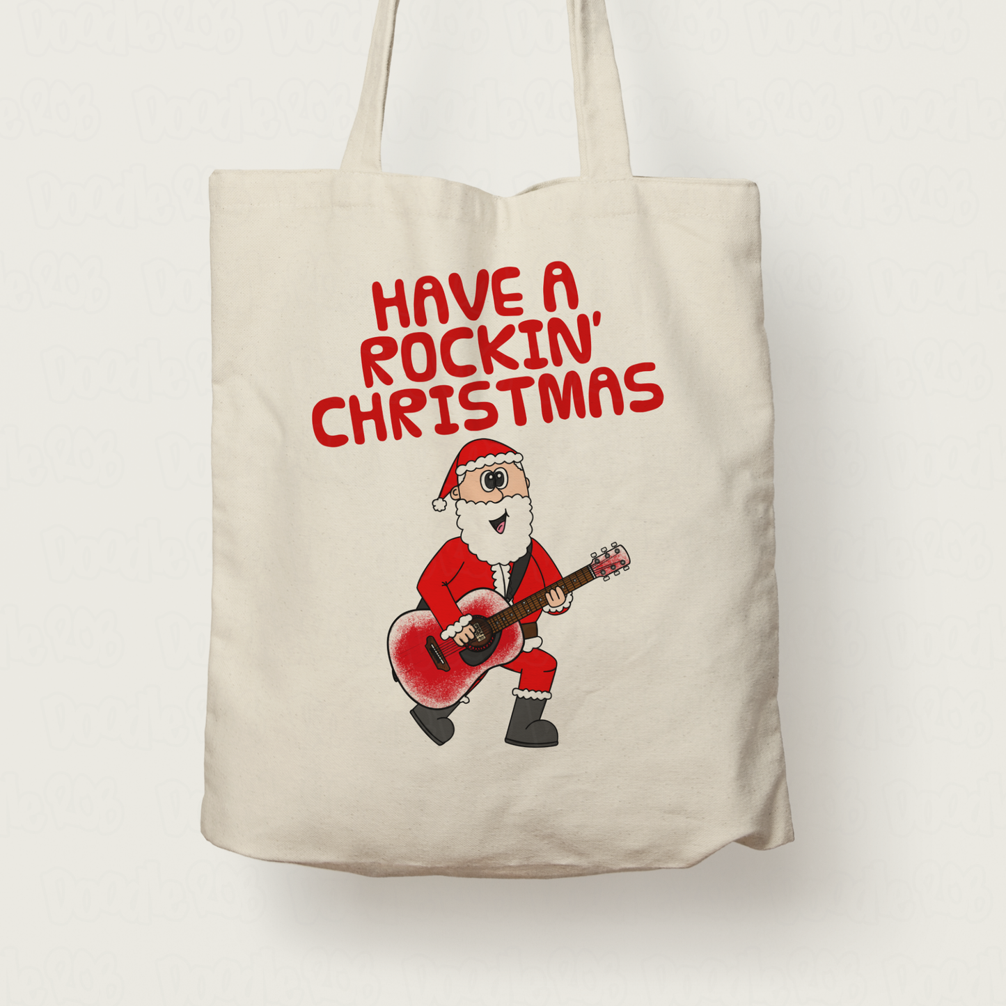 Guitarist Christmas Tote Bag - Santa Playing Acoustic Guitar - Songwriter Xmas Gift