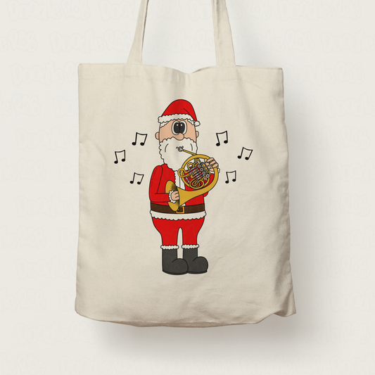 French Horn Christmas Tote Bag - Santa Playing French Horn - Brass Teacher Xmas Gift