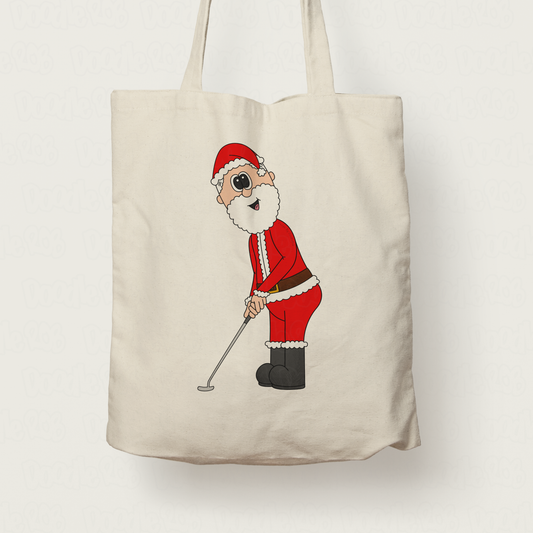 Golf Christmas Tote Bag - Santa Playing Golf (Putter) - Golfer Xmas Gift