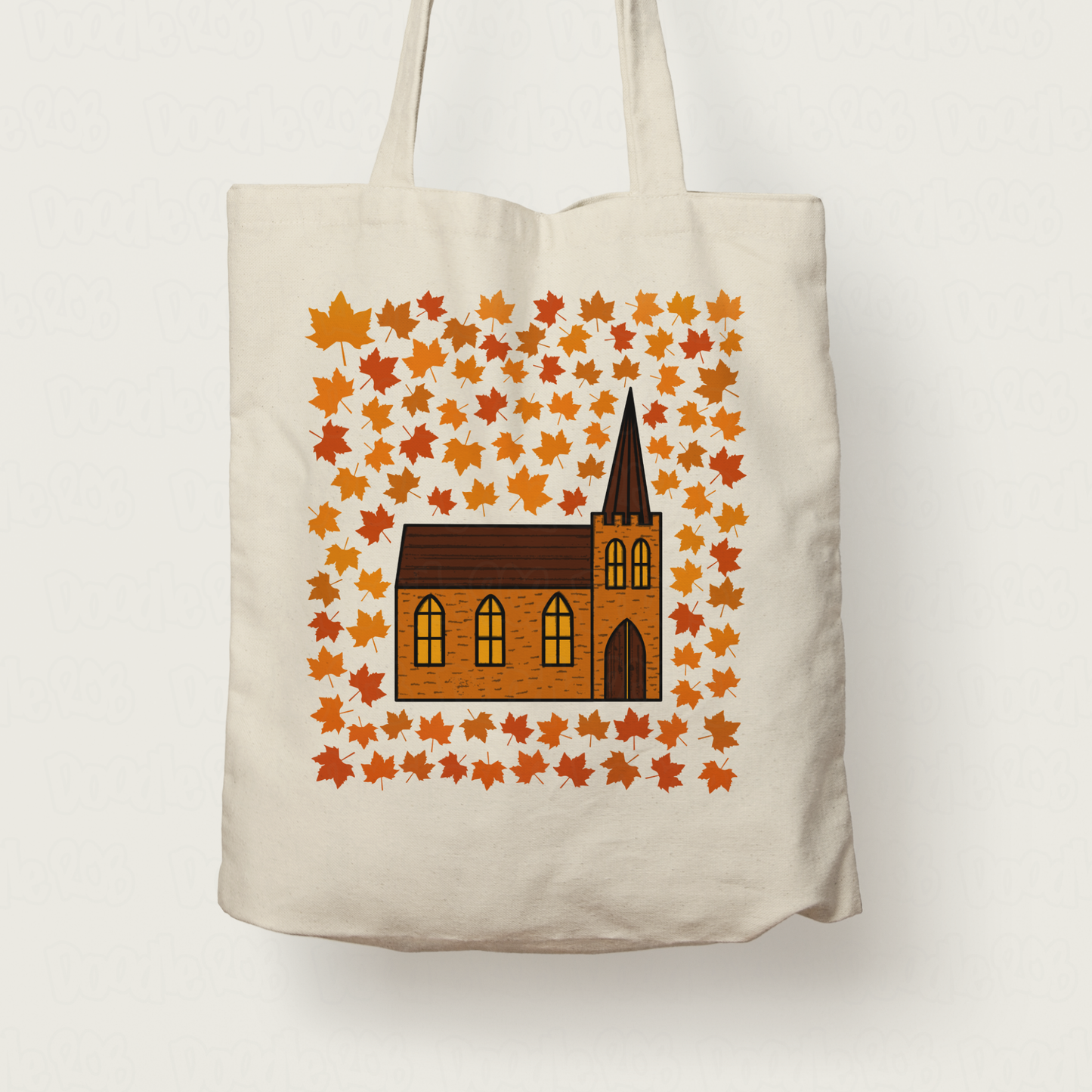 Church Autumn Tote Bag (Leaves) - Fall Christian Tote Bag - Thanksgiving Gift For Minister