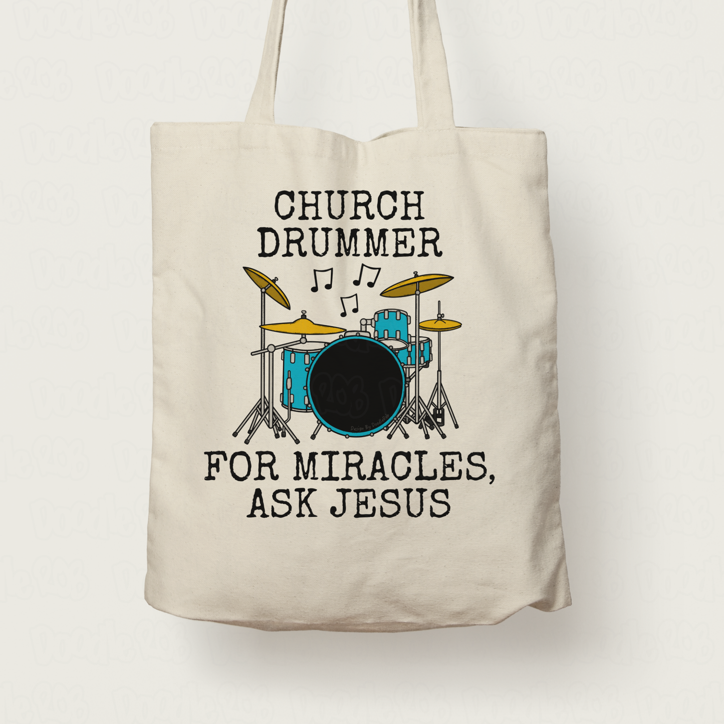 Funny Church Drummer Tote Bag - For Miracles, Ask Jesus - Christian Musician Gift