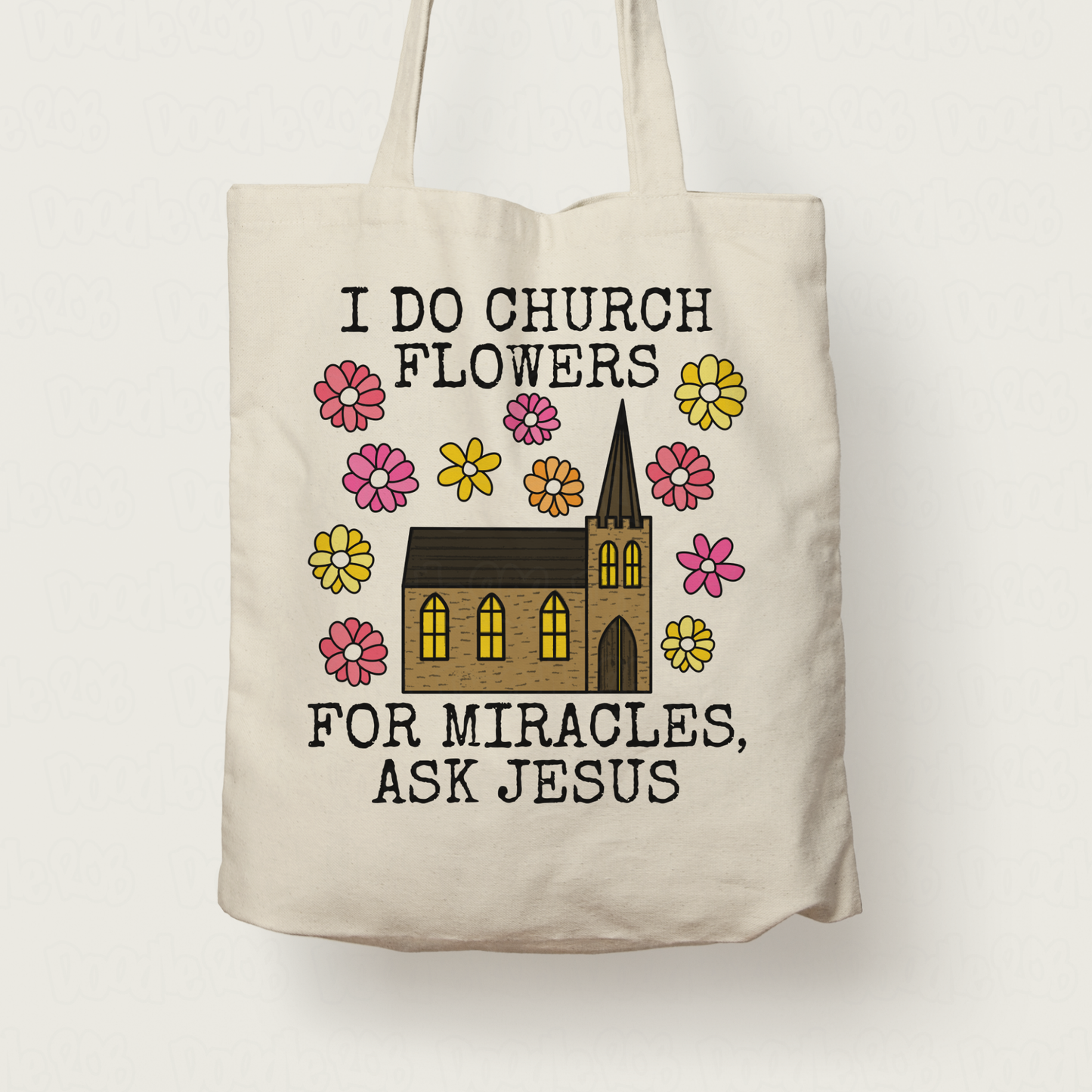 Church Flower Arranger Tote Bag - For Miracles, Ask Jesus - Funny Christian Gift