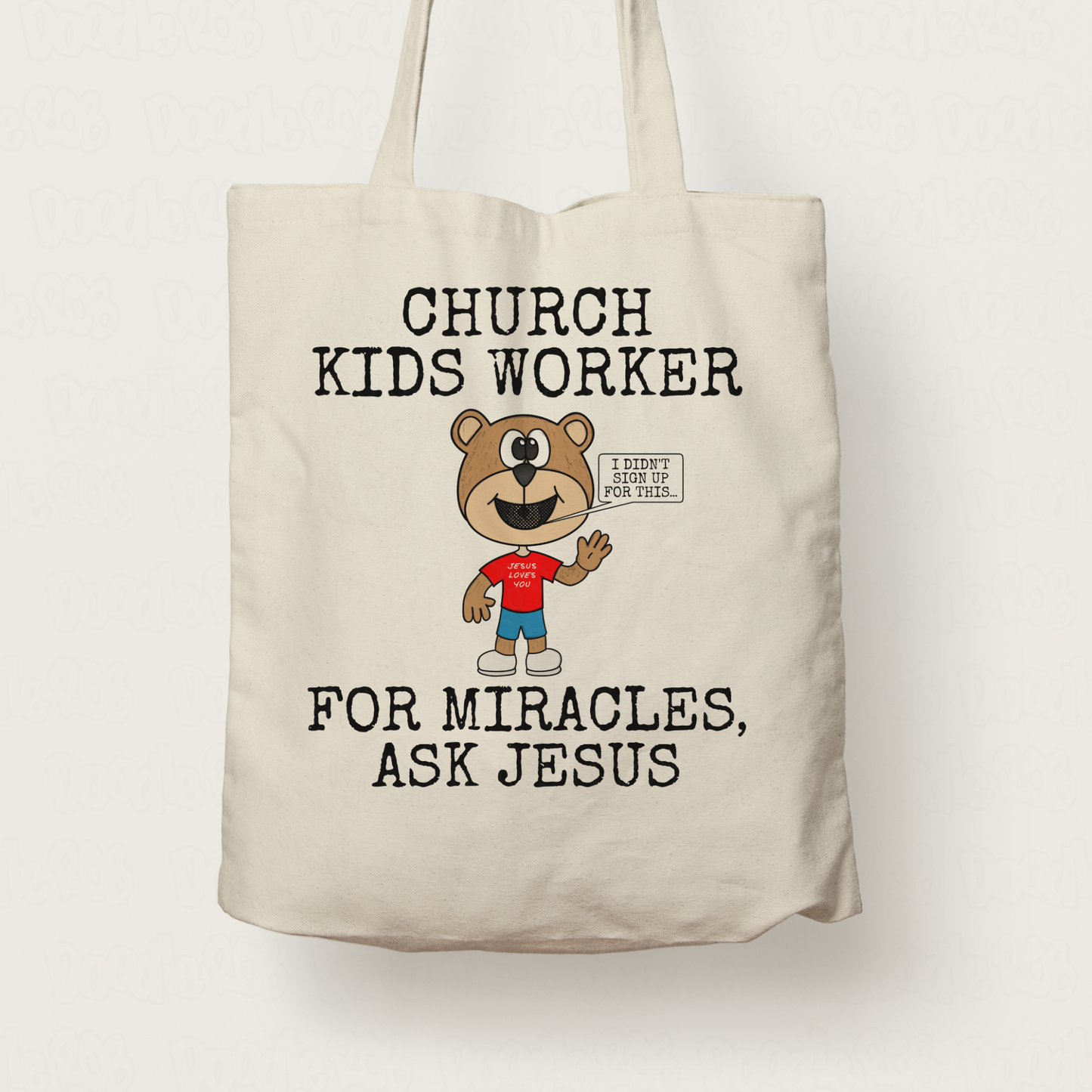 Church Kids Worker Tote Bag - For Miracles, Ask Jesus - Funny Christian Sunday School Gift