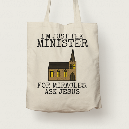 Church Minister Tote Bag - For Miracles, Ask Jesus - Christian Ordination Gift