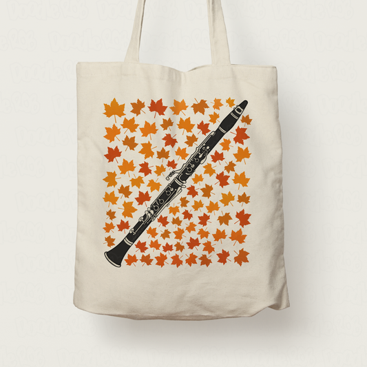Autumn Clarinet Tote Bag (Leaves) - Gift For Clarinetist - Woodwind Musician Gift For Fall or Thanksgiving