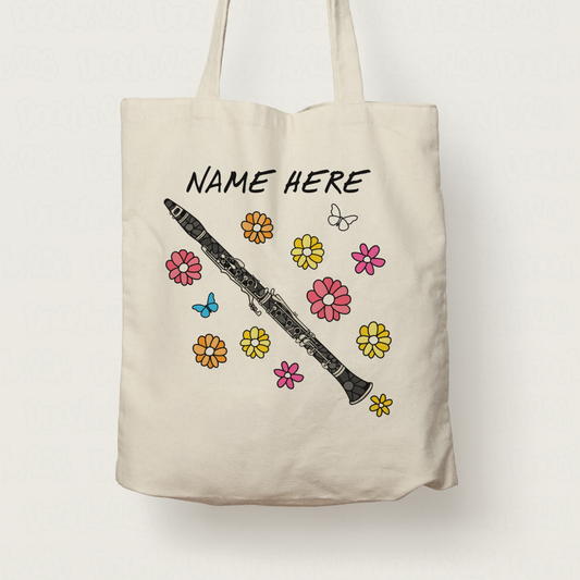 Floral Clarinet Tote Bag - Custom Gift For Clarinetist - Personalised Clarinet Gift For Her