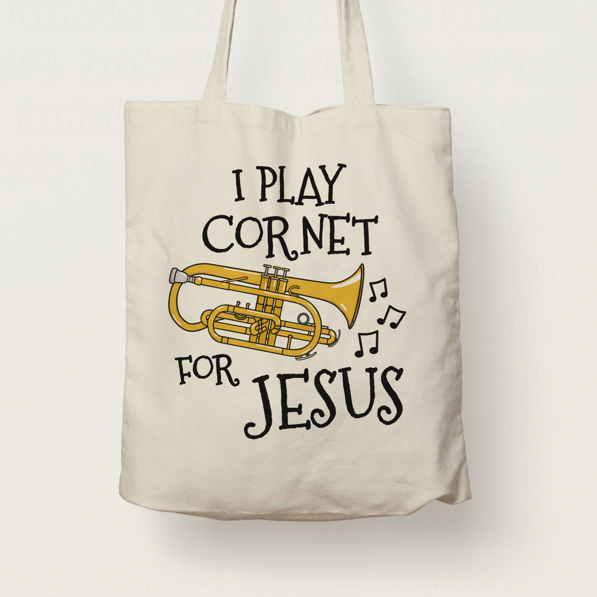 Christian Cornet Tote Bag - I Play Cornet For Jesus - Church Brass Musician Gift