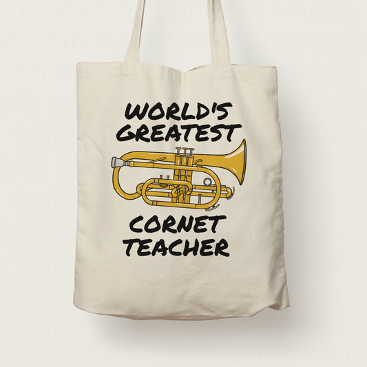Cornet Teacher Tote Bag - World's Greatest Cornet Teacher - Brass Musician Gift
