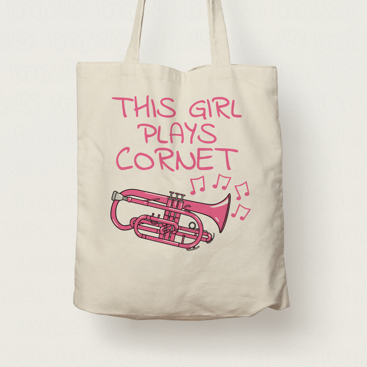 Pink Cornet Tote Bag - This Girl Plays Cornet - Female Cornetist - Brass Musician Gift For Her