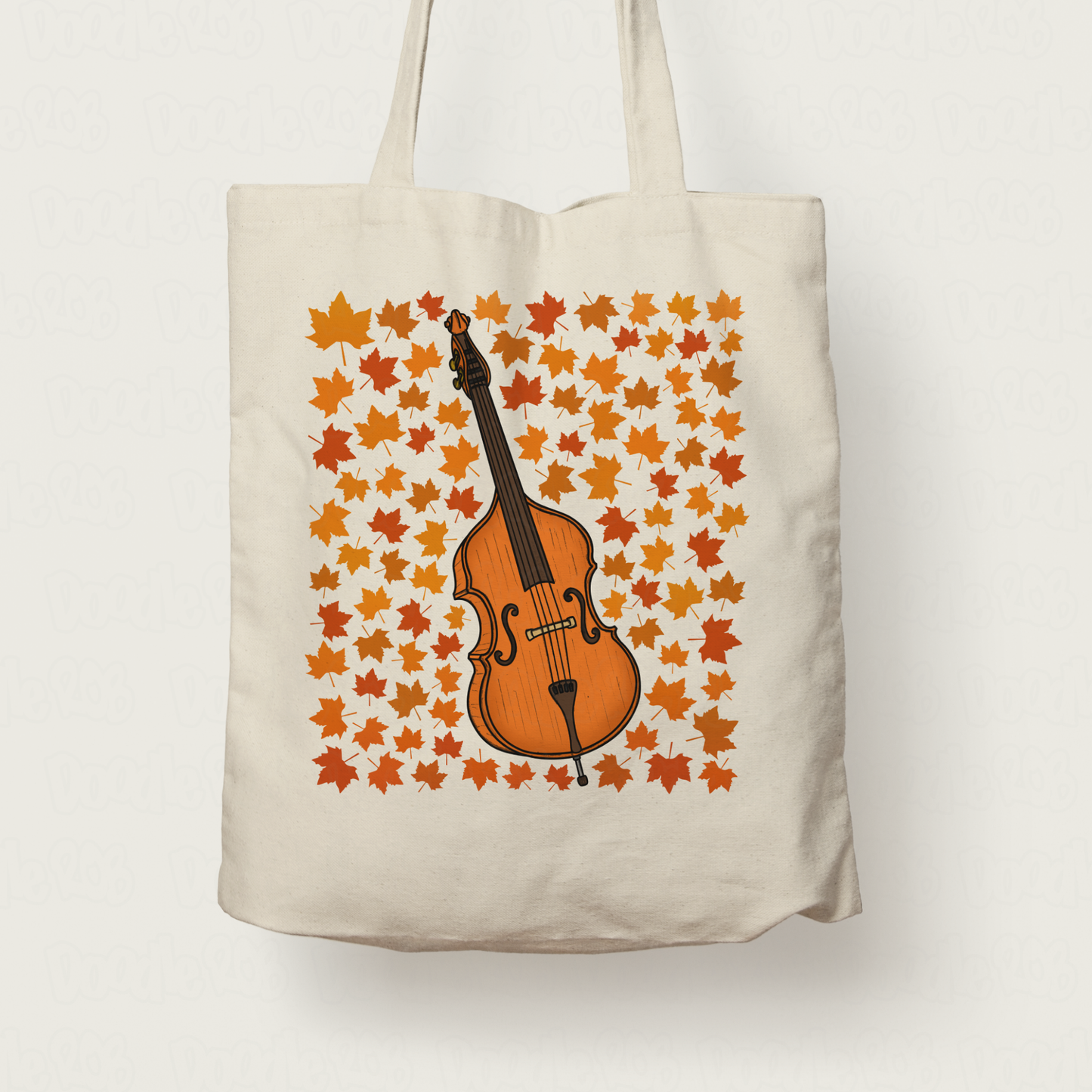 Autumn Double Bass Tote Bag (Leaves) - Gift For Bassist - Jazz Musician - Gift For Fall or Thanksgiving
