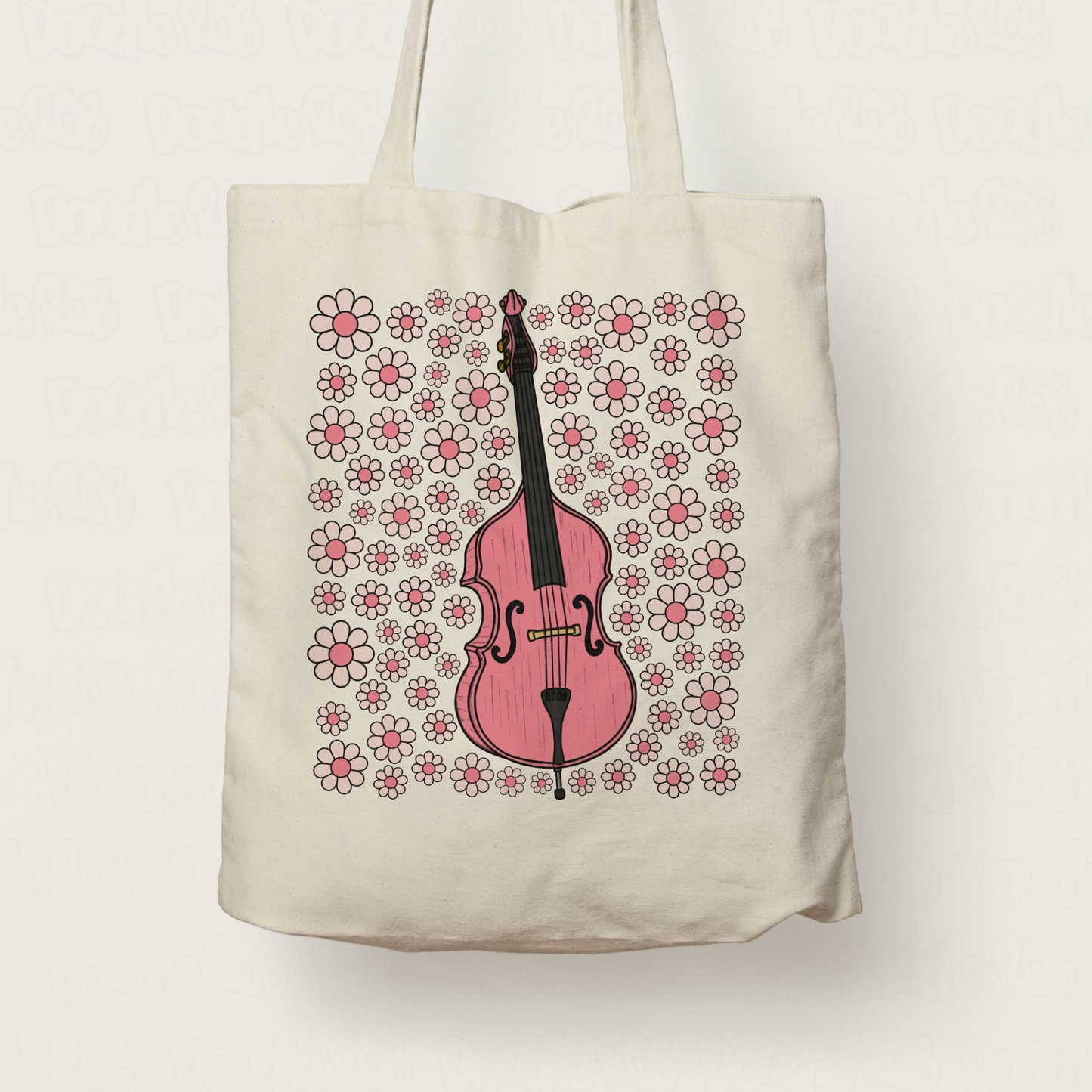 Double Bass Floral Tote Bag (Pink Flowers) - Female Bassist - String Musician Gift For Girl