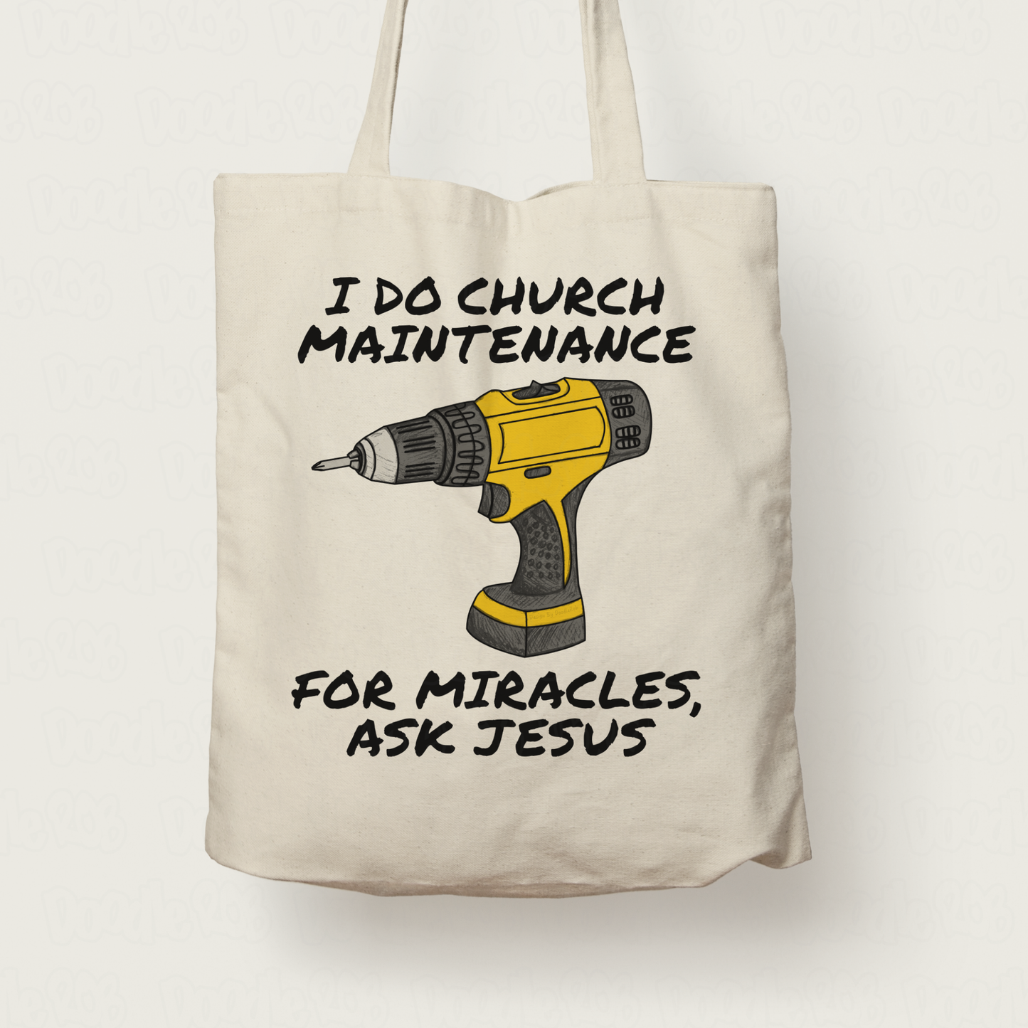 Church Maintenance Tote Bag - For Miracles, Ask Jesus - Christian Handyman Gift