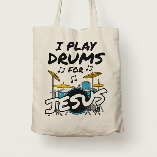 Christian Drummer Tote Bag - I Play Drums For Jesus - Church Drummer Gift