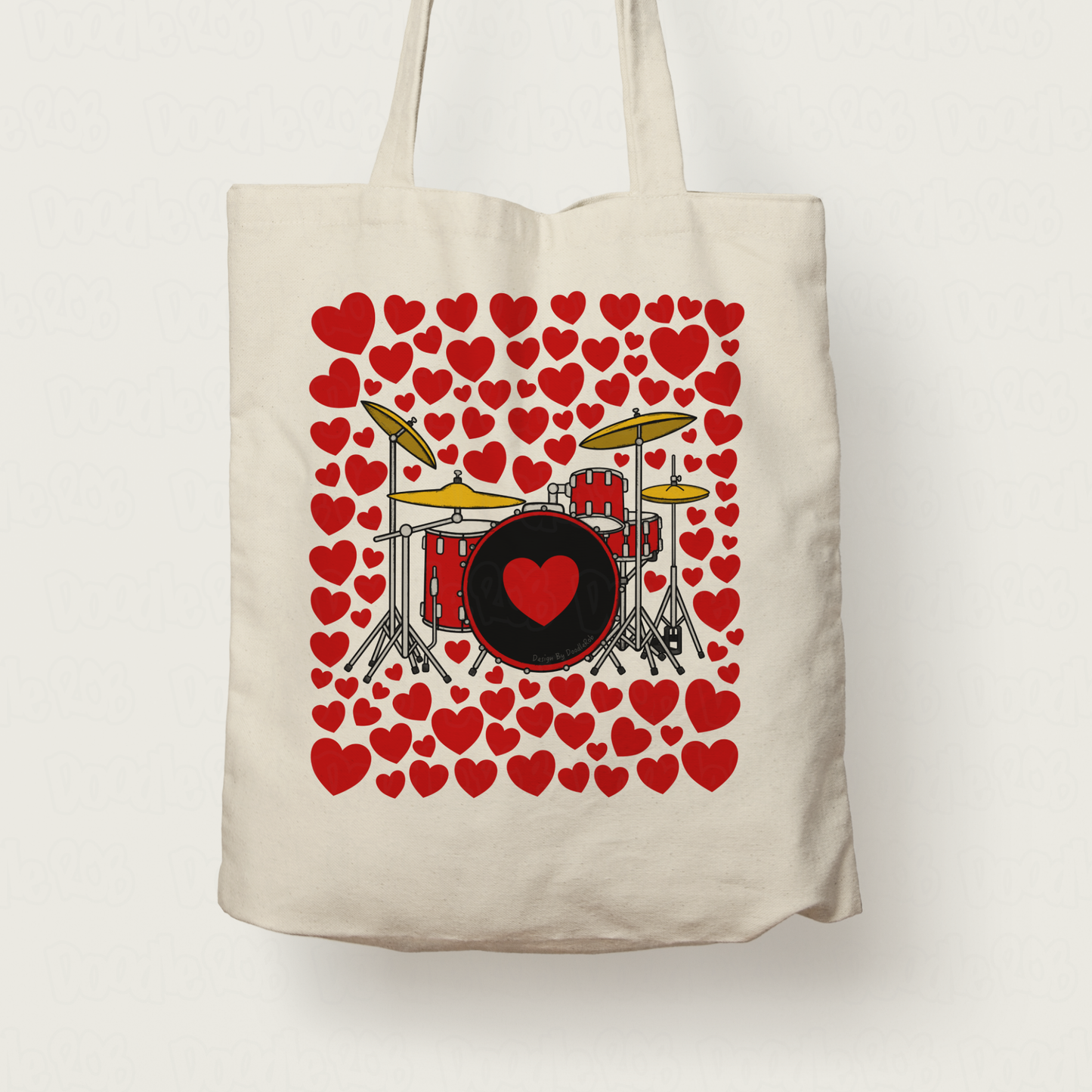 Drum Kit With Hearts Tote Bag - Gift For Drummer - Percussionist Musician Valentines Anniversary Gift