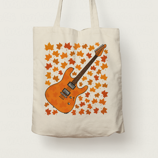 Autumn Electric Guitar Tote Bag (Leaves) - Guitarist Tote Bag - Musician Gift For Fall or Thanksgiving
