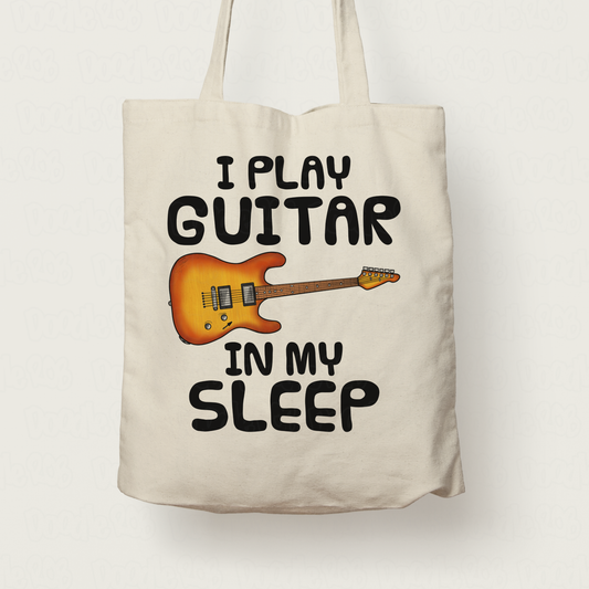 Funny Electric Guitar Tote Bag - I Play Guitar In My Sleep - Guitarist Musician Gift