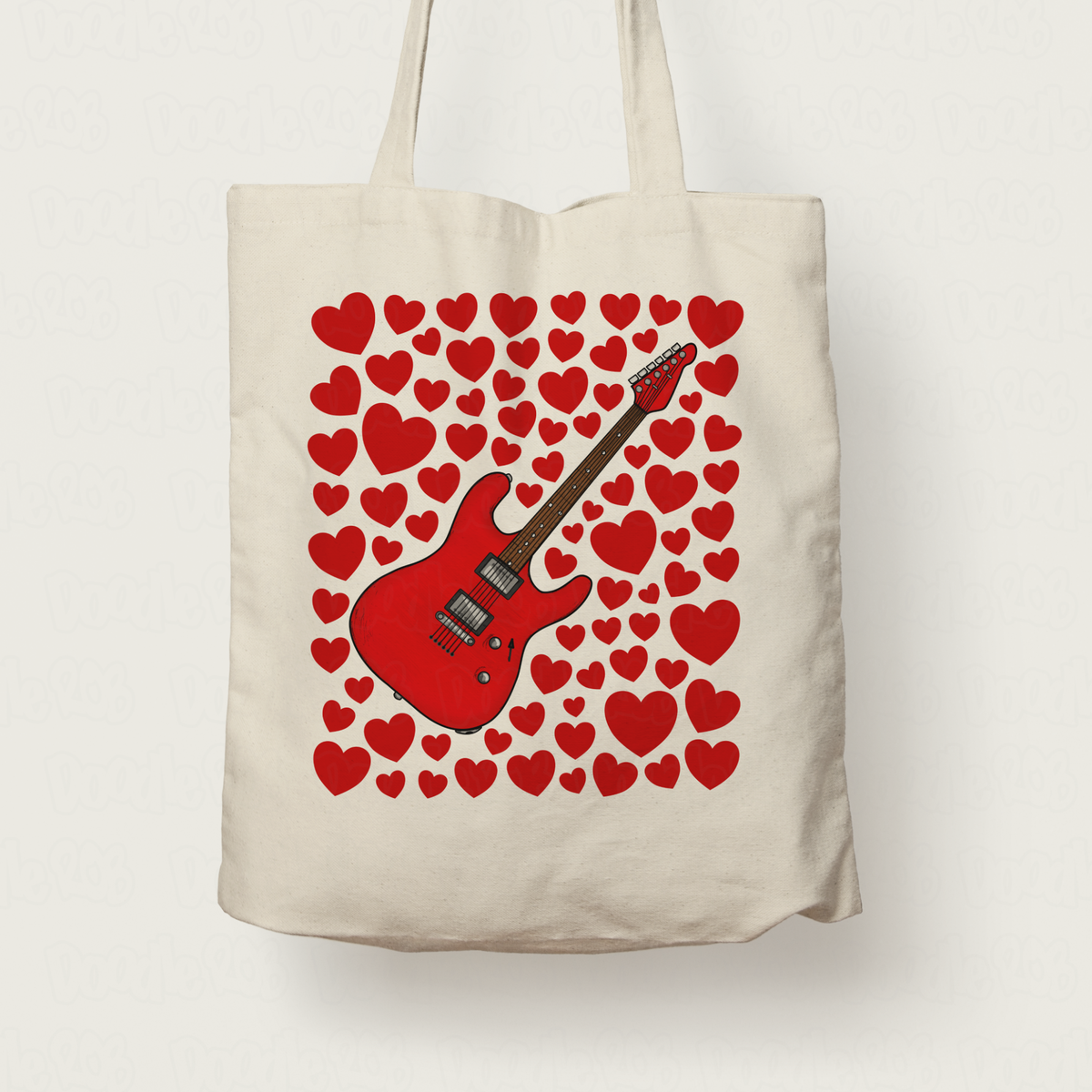 Electric Guitar With Hearts Tote Bag - Guitarist Tote Bag - Musician Valentines Anniversary Gift