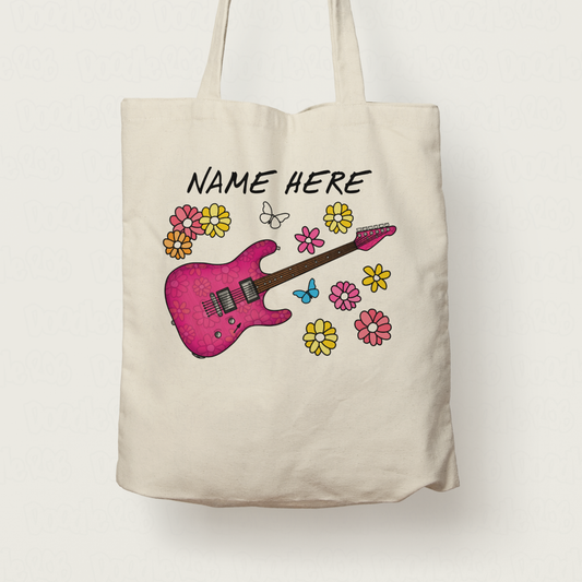 Floral Electric Guitar Tote Bag - Custom Gift For Guitarist - Personalised Guitar Gift For Her