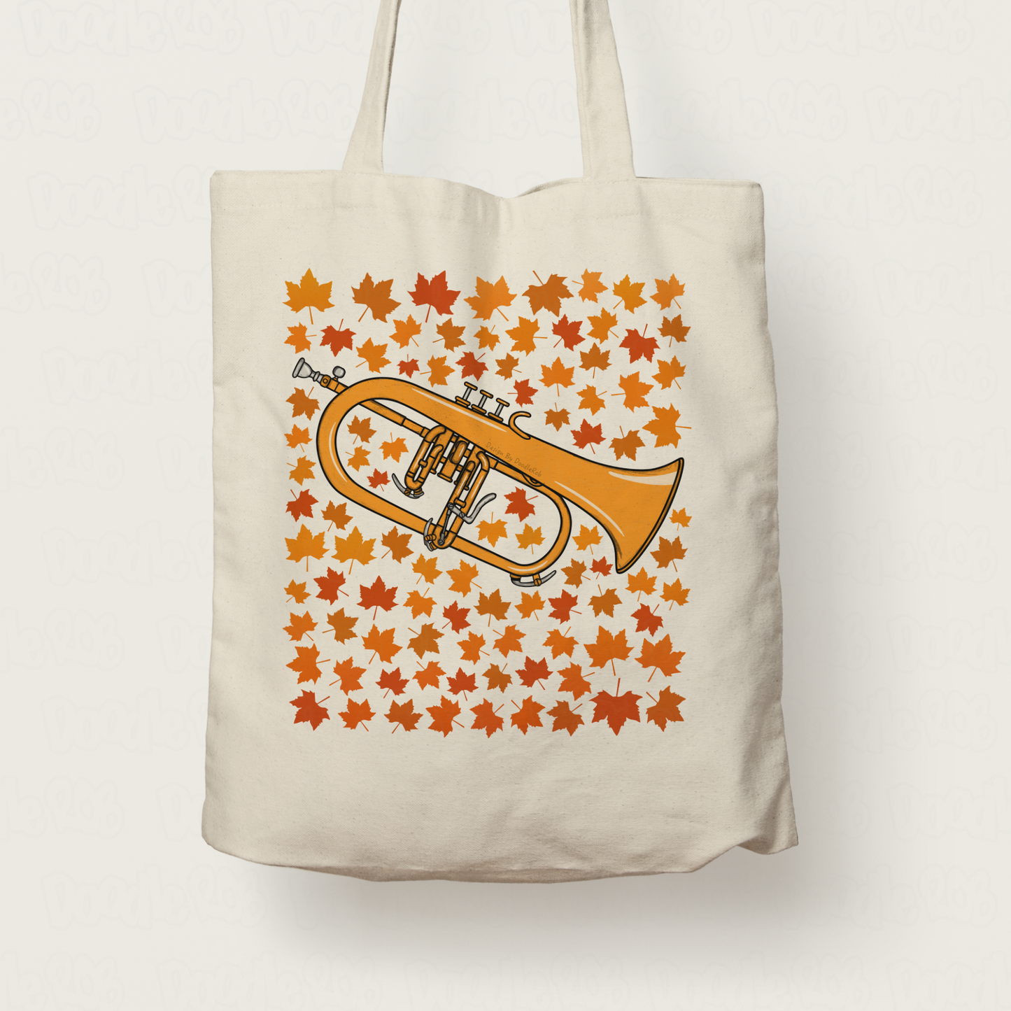 Autumn Flugelhorn Tote Bag (Leaves) - Gift For Horn Player - Brass Musician Gift For Fall or Thanksgiving