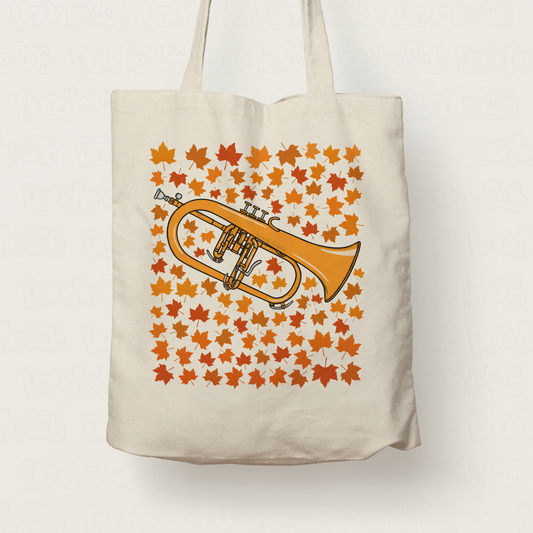 Autumn Flugelhorn Tote Bag (Leaves) - Gift For Horn Player - Brass Musician Gift For Fall or Thanksgiving