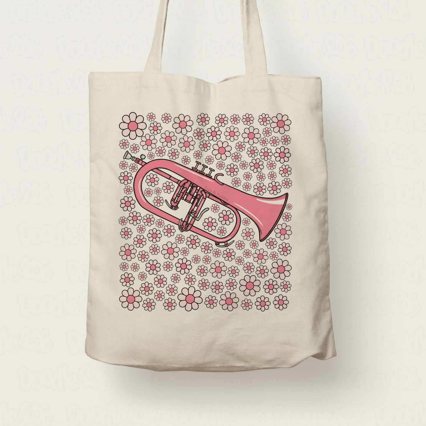 Flugelhorn Floral Tote Bag (Pink Flowers) - Female Horn Player - Brass Musician Gift For Girl