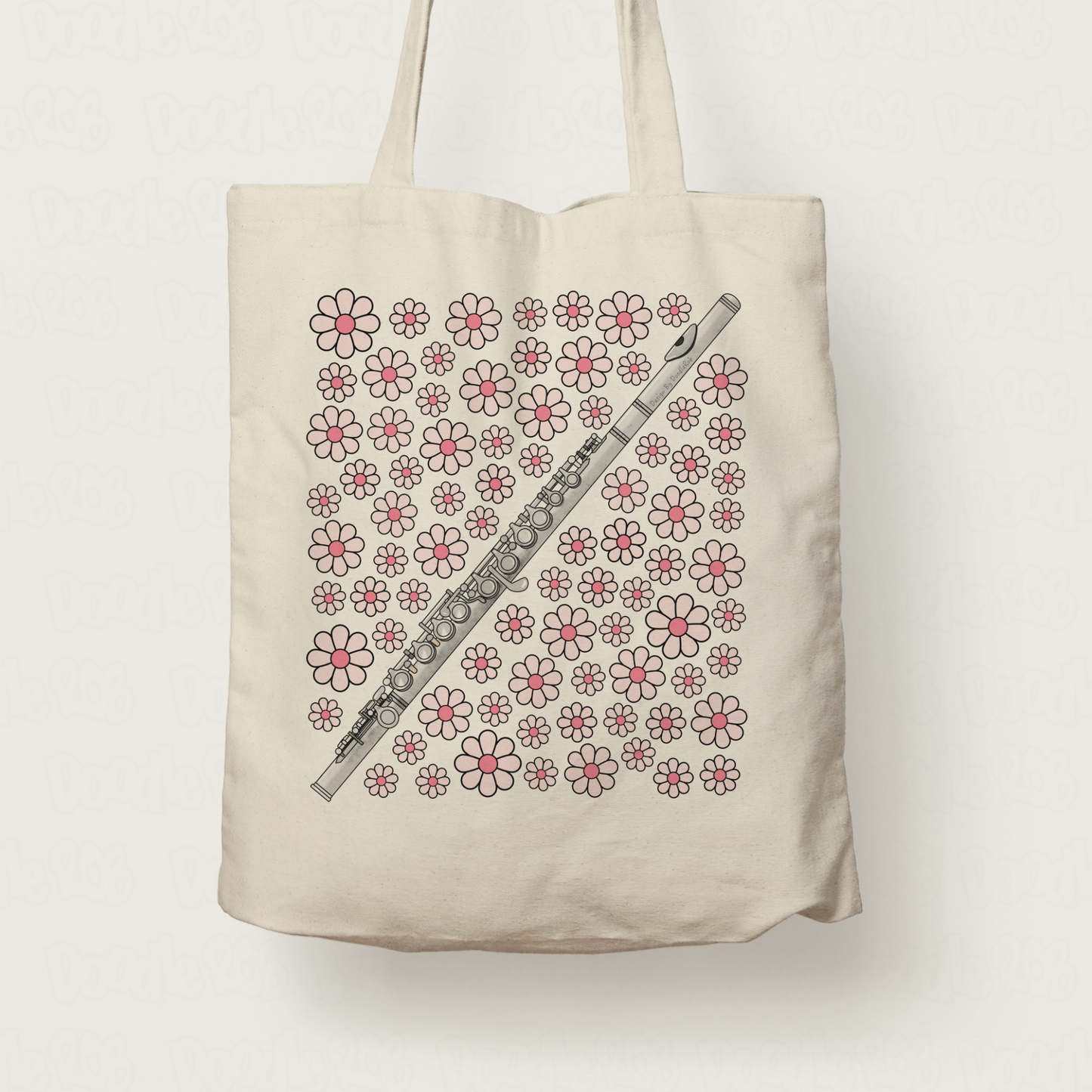 Flute Floral Tote Bag (Pink Flowers) - Female Flautist - Woodwind Musician Gift For Girl