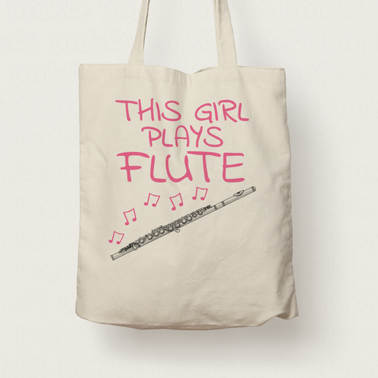 Girl's Flute Tote Bag - This Girl Plays Flute - Female Flautist Gift - Woodwind Musician Gift For Her