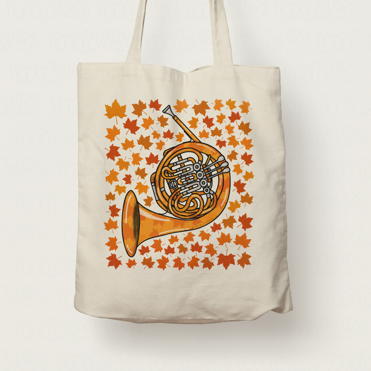 Autumn French Horn Tote Bag (Leaves) - Horn Player Tote Bag - Brass Musician Gift For Fall or Thanksgiving