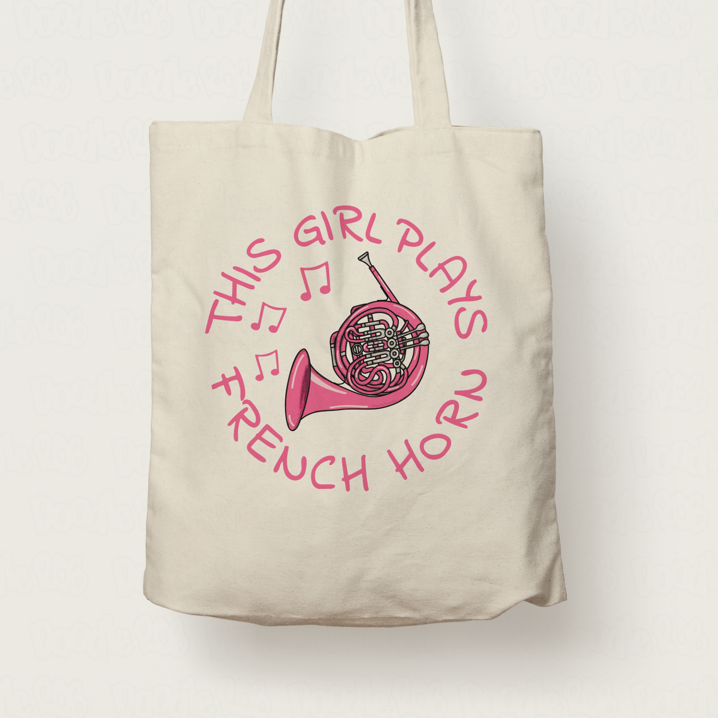 Pink French Horn Tote Bag - This Girl Plays French Horn - Female Brass Musician - Brass Band Gift For Her