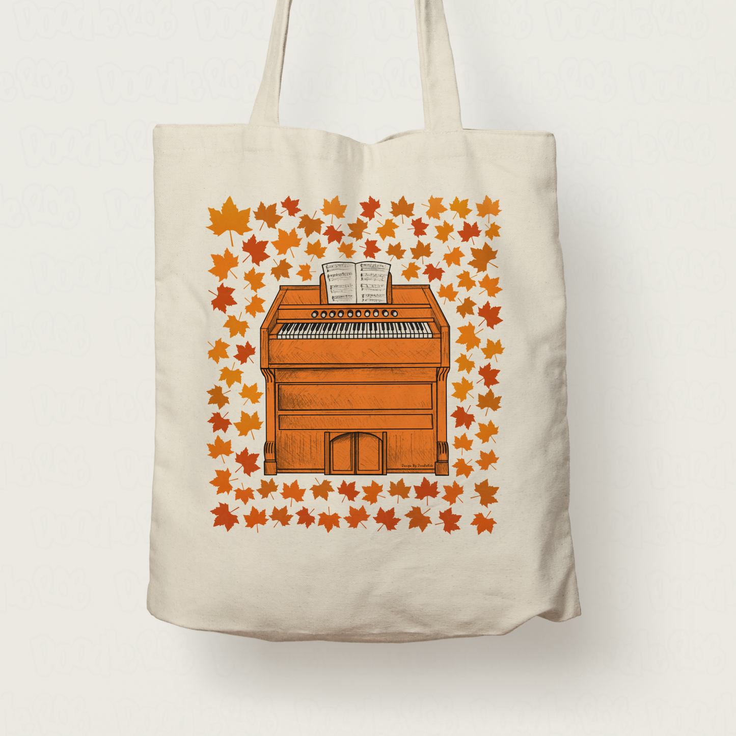Autumn Harmonium Tote Bag (Leaves) - Gift For Organist - Church Organ Tote Bag - Musician Gift For Fall or Thanksgiving