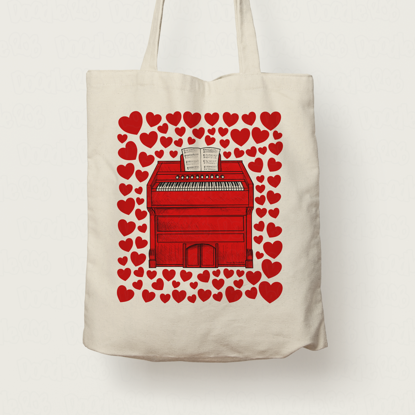 Harmonium With Hearts Tote Bag - Gift For Organist - Church Organ Tote Bag - Church Musician Valentines Anniversary Gift